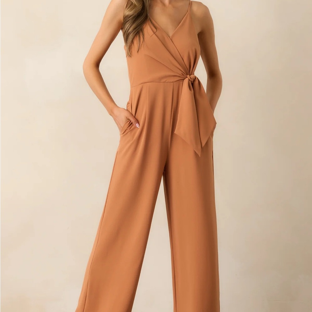 Elegant Tan Wrap Jumpsuit